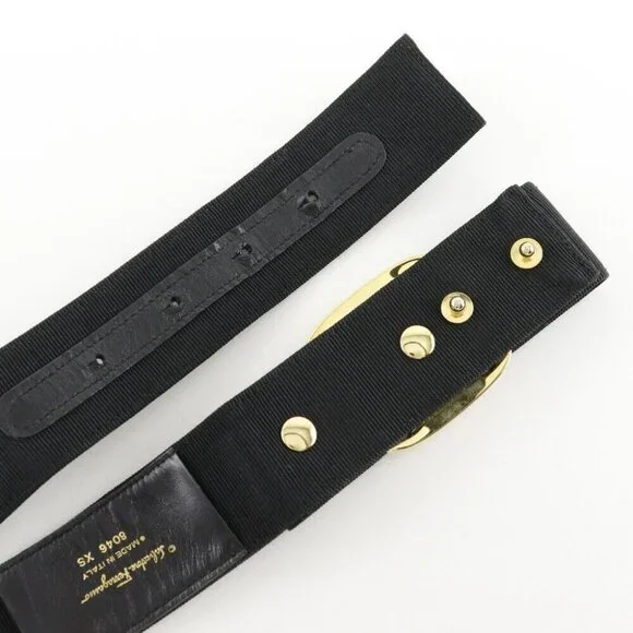 Salvatore Ferragamo Vala Ribbon belt 8046 Black / Gold Hardware canvas/Pla...